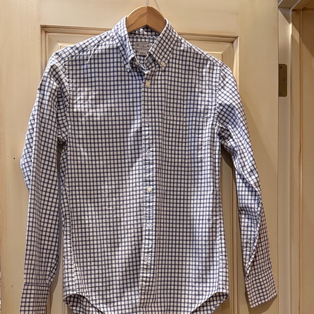 J. Crew Men's Navy and White Plaid Shirt